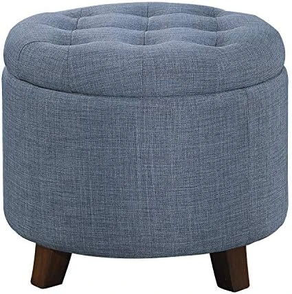 Lexicon Avon Round Tufted Fabric Storage Accent Ottoman, 20" W, Blue 6 Lexicon Avon Round Tufted Fabric Storage Accent Ottoman, 20" W, Blue - Image 6