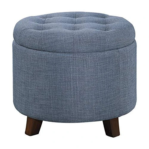 Lexicon Avon Round Tufted Fabric Storage Accent Ottoman, 20" W, Blue 1 Lexicon Avon Round Tufted Fabric Storage Accent Ottoman, 20" W, Blue