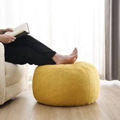 C COMFORTLAND Unstuffed Faux Suede Ottoman Pouf, Round Foot Rest Poof Ottomans, Floor Foot Stool Poufs, Bean Bag Chair Cover With Storage For Living Room, Bedroom, Or Wedding Gifts Yellow