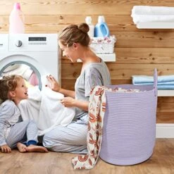 XUANGUO Rope Laundry Basket Hamper For Clothes Woven Storage Basket For Living Room Bedroom Boho Tall Rope Baskets For Blanket Toys Pillow Towels Baby Nursery Hamper Bin Large Purple Or Lavendor -Safavieh Furniture 51Rngj8txlL