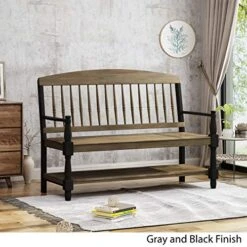 Christopher Knight Home Eddie Indoor Farmhouse Acacia Wood Bench With Shelf, Gray And Black Finish -Safavieh Furniture 51RqINbC97L