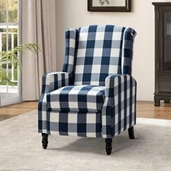 TINA'S HOME Set Of 2 Recliner Sofa Chair Fabric Upholstered For Living Room Leisure And Entertainment,Navy Checkerboard -Safavieh Furniture 51RtrEDHPCL. AC