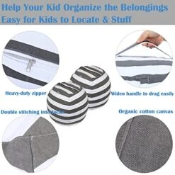 2-pack Stuffed Animal Storage Bean Bags For Kids Room 23" Empty Animal Beanbag Chair Covers Only Small Stuffed Animal Storage For Toddlers, Children, Boys, Girls Kids Room Decor, White Grey Stripes -Safavieh Furniture 51Rvi0zBNhS