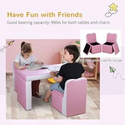 Qaba Kids Sofa Set 2-in-1 Multi-Functional Toddler Table Chair Set 2 Seat Couch Storage Box Soft Sturdy Pink -Safavieh Furniture 51S4MdxZ5lS