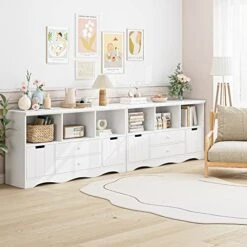 FOTOSOK 51.2" Large Toy Storage Organizer With 2 Drawers And 3 Cubbies, Toy Organizers And Storage For Books Or Dolls, Kids Bookshelf And Toy Storage For Playroom, Storage Cabinet For Nursery, White -Safavieh Furniture 51S4aJGGBxL