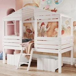 House Bed With Trundle, Twin House Bed For Kids, Wooden Platform Bed Frame With Headboard And Roof, For Girls Boys (Twin Size, White) 27 House Bed With Trundle, Twin House Bed For Kids, Wooden Platform Bed Frame With Headboard And Roof, For Girls Boys (Twin Size, White) -Safavieh Furniture 51S8Uu36B2L. AC 1