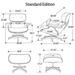 GENERIC Mid Century Lounge Chair With Ottoman, Genuine Leather Classic Modern Chair With 8-Layer Palisander Wood And Aluminum Base For Living Room Office Study Lounge (Palisander And White, Standard Size) -Safavieh Furniture 51SB7kvCqyL