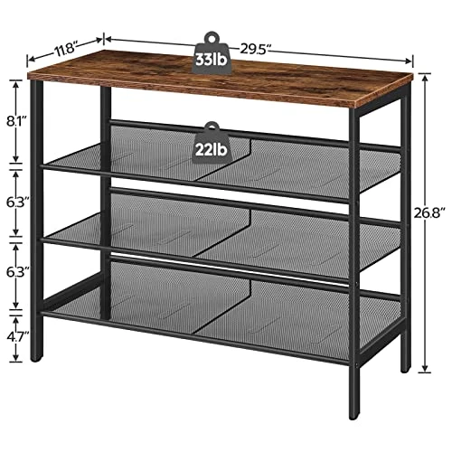 HOOBRO Industrial Shoe Rack, 4-Tier Shoe Shelf, Storage Organizer Unit With 3 Mesh Shelves, Wood Look Accent Furniture With Metal Frame, For Entryway, Living Room, Hallway BF14XJ01 3 HOOBRO Industrial Shoe Rack, 4-Tier Shoe Shelf, Storage Organizer Unit With 3 Mesh Shelves, Wood Look Accent Furniture With Metal Frame, For Entryway, Living Room, Hallway BF14XJ01 - Image 3