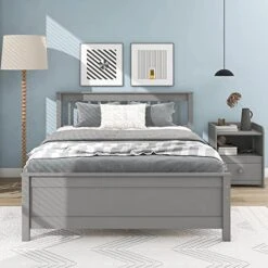 Full Bed With Headboard And Footboard For Kids, Teens, Adults,with A Nightstand,Grey1