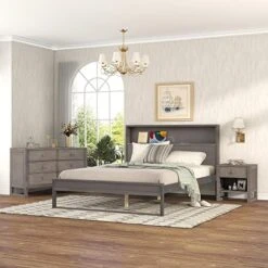 Bedroom Sets, 4-Pieces Queen Size Upholstered Platform Bed With 2 Nightstands And Storage Bench, Bedroom Furniture Sets, Queen Bedroom Sets, Beige -Safavieh Furniture 51SE1NpqVxL. AC 1