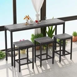 Merax 4-Piece Counter Height Extra Long Dining Table Set With 3 Stools And Side Table With Footrest Pub Kitchen Set,Grey -Safavieh Furniture 51SFBwEzEYL. AC