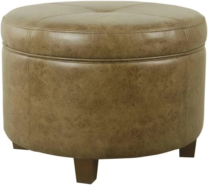 HomePop Round Leatherette Storage Ottoman With Lid, Chocolate Brown Large 14 HomePop Round Leatherette Storage Ottoman With Lid, Chocolate Brown Large - Image 14