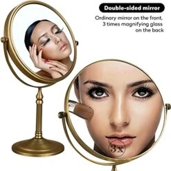 Leyden Antique Brass Makeup Mirror, 3X Magnifying Vanity Mirror Tabletop Double Side 7.8 Inch Bathroom Hardware Accessories -Safavieh Furniture 51SJYmi9PuL