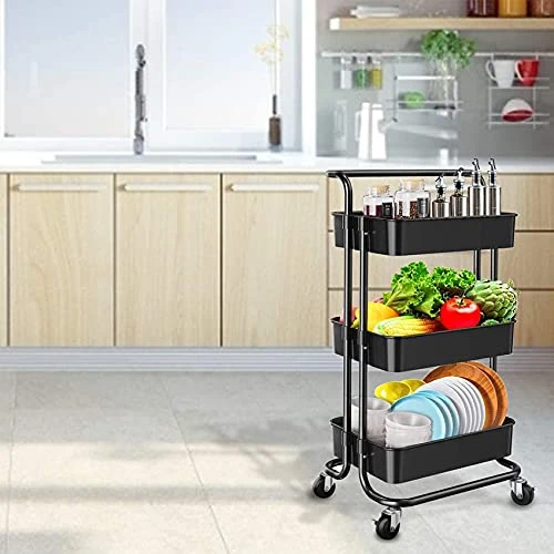 3-Tier Rolling Carts With Wheels Storage Cart Makeup Cart With Roller Wheels Mobile Storage Organizer For Kitchen, Bathroom, Office, Coffee Bar 4 3-Tier Rolling Carts With Wheels Storage Cart Makeup Cart With Roller Wheels Mobile Storage Organizer For Kitchen, Bathroom, Office, Coffee Bar - Image 4