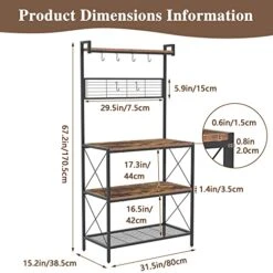 C&AHOME Kitchen Bakers Rack, Baker's Rack, 3 Tiers Microwave Oven Stand With High Display Shelf, Storage Rack With 7 S Hooks, 2 Wooden Shelves And Mesh Panel, Adjustable Feet, Rustic Brown UBRMW03RB 12 C&AHOME Kitchen Bakers Rack, Baker's Rack, 3 Tiers Microwave Oven Stand With High Display Shelf, Storage Rack With 7 S Hooks, 2 Wooden Shelves And Mesh Panel, Adjustable Feet, Rustic Brown UBRMW03RB -Safavieh Furniture 51SOwBNRx2L