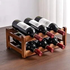 Cokritsm 6 Bottle Free Standing Wine Racks,Countertop Bamboo Cabinets Wine Racks, Small 2 Tiers Tabletop Wine Holders For Kitchen Storage Wine Organization, Home Decor, Bar, Wine Cellar, Basement