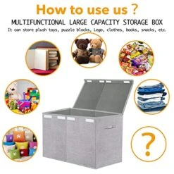 Pantryily Toy Box Storage Organizer - Large Collapsible Kids Toys Chest Boxes Container Bins With Lids & Handles For Nursery,Playroom,Office 26.8 "x13.8 X16 (Grey) -Safavieh Furniture 51Sk4Mp41HL