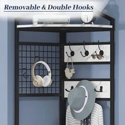 OIOG Corner Hall Tree, Industrial Corner Coat Rack With Hooks And Storage Shelf For Entryway, Hallway Corner Organizer With Shoes Rack (White Shelf) -Safavieh Furniture 51SlwWbFbxL