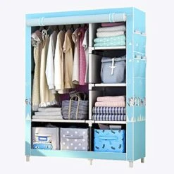 N/A Oxford Cloth Wardrobe Double Layer Cabinet Steel Frame Assembly Cabinet Closet Economy Wardrobe