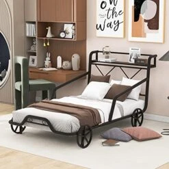 Twin Bed Frame Wood Airplane Design Platform Beds With Storage Shelves And Rotatable Propeller, Fun Kids Bed With Headboard And Footboard For Boys Girls, Twin Size, Green -Safavieh Furniture 51T4hsPwj3L. AC