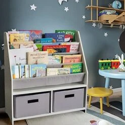 WonkaWoo Kids Sling Bookshelf Wooden Rack, 4 Levels Of Canvas Slings For Large Children Books And 2 Storage Bin Boxes For Toys Organizer, Espresso Shelf With Natural Fabric Slings 9 WonkaWoo Kids Sling Bookshelf Wooden Rack, 4 Levels Of Canvas Slings For Large Children Books And 2 Storage Bin Boxes For Toys Organizer, Espresso Shelf With Natural Fabric Slings -Safavieh Furniture 51T8j4B6bfL. AC