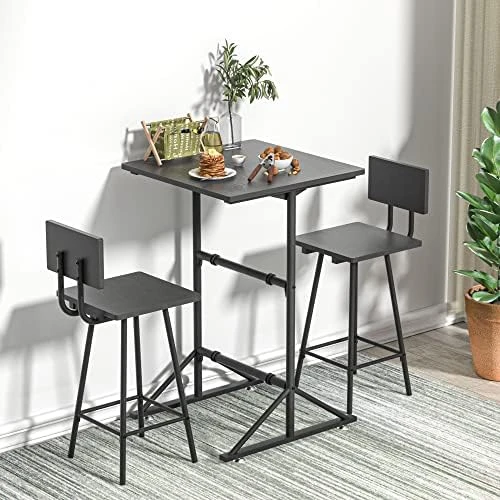 VECELO Dining Table Set For 2, Wooden Square Counter Height Dinette With 2 Bar Stools, For Kitchen Breakfast Nook, Living Room, Small Space, Rustic Brown 4 VECELO Dining Table Set For 2, Wooden Square Counter Height Dinette With 2 Bar Stools, For Kitchen Breakfast Nook, Living Room, Small Space, Rustic Brown - Image 4