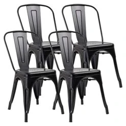JUMMICO Metal Dining Chair Stackable Indoor-Outdoor Industrial Vintage Chairs Bistro Kitchen Cafe Side Chairs With Back Set Of 4 (Black)
