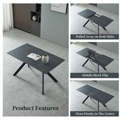 Jiexi Extendable Dining Table, Rectangular MDF Slate Stone Color Top With Steel Legs For 6-8 People, Modern Indoor Extendable 55'' To 71'' Dining Kitchen Table For Kitchen Room, Dining Room -Safavieh Furniture 51TPsKA0h6L