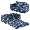 Ulax Furniture Kids Fold Out Couch 2-in-1 Children Convertible Sofa To Lounger With Soft Plush Fabric (Navy Dinosaur)