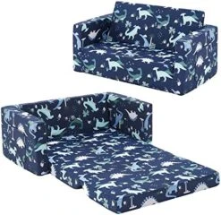 Ulax Furniture Kids Fold Out Couch 2-in-1 Children Convertible Sofa To Lounger With Soft Plush Fabric (Navy Dinosaur) -Safavieh Furniture 51TUE534H8L. AC