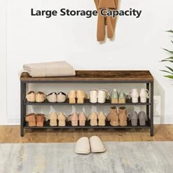 ALLOSWELL 39.4" Coat Rack Shoe Bench Set, 3-Tier Entryway Shoe Bench With 11 Coat Hooks, Industrial Style Shoe Rack, Sturdy And Durable, For Entryway, Hallway, MudRoom, Rustic Brown Black BSHR1001 -Safavieh Furniture 51TUGzl79YL