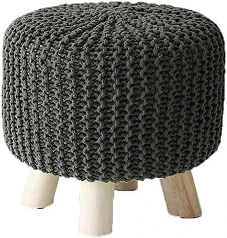 ALDEPO Shoe Cabinet Round Footstool Stool Small Footstool With Legs Upholstered Footstool With Removable Linen Cover - Handmade Wool Knitted Stool (Color : Red) 6 ALDEPO Shoe Cabinet Round Footstool Stool Small Footstool With Legs Upholstered Footstool With Removable Linen Cover - Handmade Wool Knitted Stool (Color : Red) - Image 6