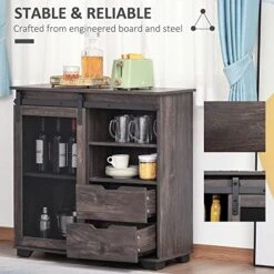 HOMCOM Industrial Sideboard Buffet Cabinet, Kitchen Cabinet, Coffee Bar Cabinet With 2 Drawers, 2 Open Shelves And Metal Mesh Sliding Door, Dark Brown -Safavieh Furniture 51TWFpv47jL