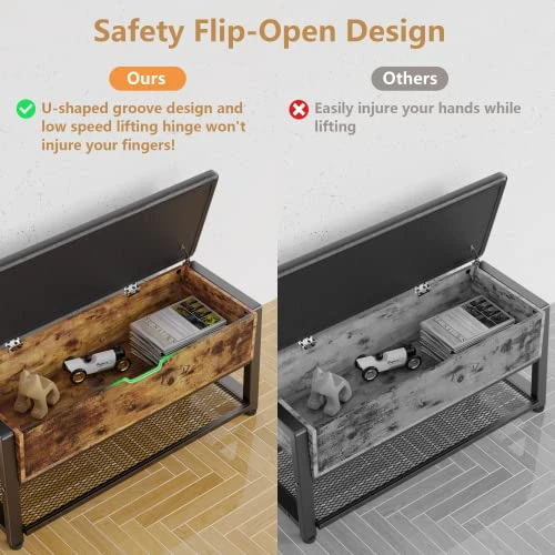 Mr IRONSTONE Shoe Storage Bench, Entryway Bench With Large Lift Top Storage Box And Leather Padded Cushion, Holds Up To 330 LB Shoe Bench For Entryway, Bedroom, Hallway, Bathroom, Rustic Brown 6 Mr IRONSTONE Shoe Storage Bench, Entryway Bench With Large Lift Top Storage Box And Leather Padded Cushion, Holds Up To 330 LB Shoe Bench For Entryway, Bedroom, Hallway, Bathroom, Rustic Brown - Image 6