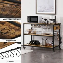 Yaheetech Kitchen Island With Power Outlet, Rolling Kitchen Cart With Wine Rack & Glass Holder & Hooks, Coffee Station Microwave Stand Wine Rack Table For Kitchen/Dinning Room, Rustic Brown -Safavieh Furniture 51Tikjl6d5L