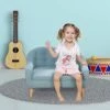 Qaba 2-Seat Kids Sofa Linen Fabric And Wooden Frame Sofa For Kids And Toddlers Ages 3-6, 11" High Seat, Blue