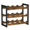 SONGMICS Countertop Wine Rack, 3-Tier Display Wine Storage Shelves, Holds 12 Bottles, Bamboo Wobble-Free Bottle Holder For Kitchen Bar Dining Room Living Room, Rustic Brown And Black UKWR011B01