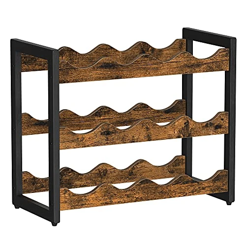 SONGMICS Countertop Wine Rack, 3-Tier Display Wine Storage Shelves, Holds 12 Bottles, Bamboo Wobble-Free Bottle Holder For Kitchen Bar Dining Room Living Room, Rustic Brown And Black UKWR011B01 1 SONGMICS Countertop Wine Rack, 3-Tier Display Wine Storage Shelves, Holds 12 Bottles, Bamboo Wobble-Free Bottle Holder For Kitchen Bar Dining Room Living Room, Rustic Brown And Black UKWR011B01