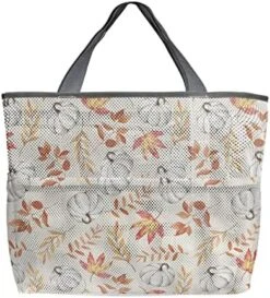 Extra Large Mesh Beach Bag, Pumpkin Maple Leaf Waterproof Beach Bag Lightweight Tote Bag With Pockets Foldable Organizer Storage Bag For Picnic Travel Farmhouse Fall Rustic Burlap Backdrop -Safavieh Furniture 51TxgLWFzVL. AC