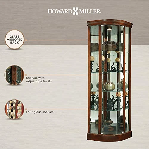 Howard Miller Marlowe Corner Curio Cabinet 680-529 – Hampton Cherry Finish, Four Glass Shelves, Five Level Display Case, No Reach Light, Adjustable Levelers 2 Howard Miller Marlowe Corner Curio Cabinet 680-529 – Hampton Cherry Finish, Four Glass Shelves, Five Level Display Case, No Reach Light, Adjustable Levelers - Image 2