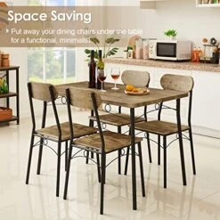 VECELO 5 Piece Kitchen Dining Set Metal And Wood Rectangular Table For Breakfast Nook, Dinette, Living Room, Table & Chair For 4, Brown -Safavieh Furniture 51U7PlVUBxL