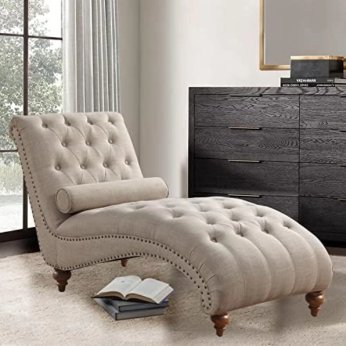 Rosevera Leavitt Living Room Chairs With Padded Seat Sleeper Comfy For Bedrooms Lounge Chaise, Standard, Pearl Beige 7 Rosevera Leavitt Living Room Chairs With Padded Seat Sleeper Comfy For Bedrooms Lounge Chaise, Standard, Pearl Beige - Image 7