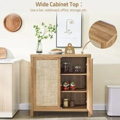 SICOTAS Sideboard Buffet Rattan Storage Cabinet - Farmhouse Kitchen Cabinet With Rattan Decorated Doors - Boho Accent Liquor Coffee Bar Cabinet - Cupboard Console Table For Dining Room Bar - Natural -Safavieh Furniture 51U8zWiAz0L