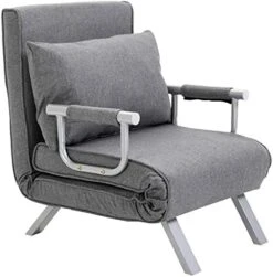 HOMCOM Single Person Folding 5 Position Convertible Sofa Bed Sleeper Chair Chaise Lounge Couch W/Pillow & Steel Frame For Home Office, Light Grey -Safavieh Furniture 51UCQRkvSbL. AC