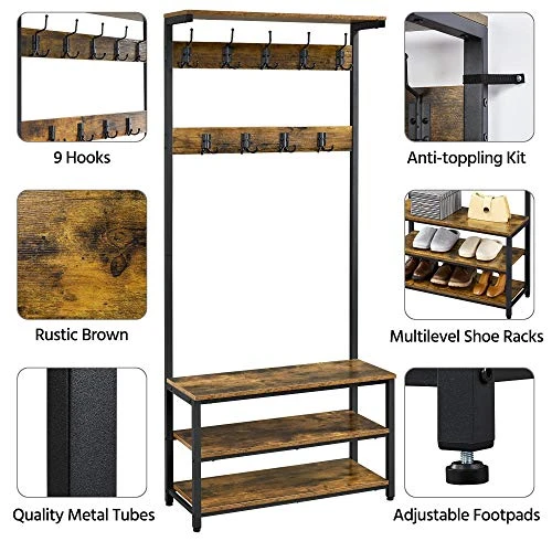 Topeakmart Coat Rack Coat Stand With 23 Hooks And 3 Storage Shelf, Hall Tree Coat Tree Coat Hat Rack 3 In 1 Deigin, Free Standing Hall Tree/Hat Tree For Home Office 3 Topeakmart Coat Rack Coat Stand With 23 Hooks And 3 Storage Shelf, Hall Tree Coat Tree Coat Hat Rack 3 In 1 Deigin, Free Standing Hall Tree/Hat Tree For Home Office - Image 3