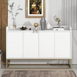 WILLIAMSPACE 46.8" Modern Sideboard Buffet Cabinet With 4 Doors & Adjustable Shelf & Gold Metal Frame, Floor Storage Cabinet, Standing Side Cabinet For Living Room, Hallway, Kitchen - Black&White&Gold -Safavieh Furniture 51UOcMxLg5L. AC