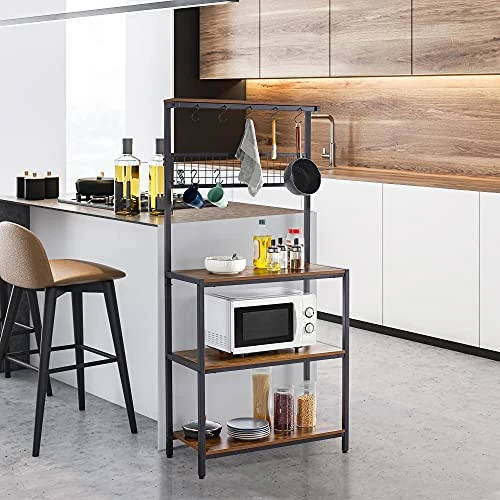 Yaheetech Kitchen Bakers Rack, Coffee Bar Station Microwave Stand With 10 Hooks And Adjustable Feet, Freestanding Utility Storage Shelf For Kitchen, Dinning Room, Living Room, Rustic Brown 3 Yaheetech Kitchen Bakers Rack, Coffee Bar Station Microwave Stand With 10 Hooks And Adjustable Feet, Freestanding Utility Storage Shelf For Kitchen, Dinning Room, Living Room, Rustic Brown - Image 3