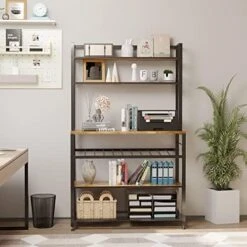 6 Tier Kitchen Bakers Rack With Wine Storage, Freestanding Kitchen Shelves With Hutch, Microwave Oven Stand, Coffee Bar Station With 4 Hooks, Wine Glass Holder, White Oak 35.5L X 13.8W X 64.7H 14 6 Tier Kitchen Bakers Rack With Wine Storage, Freestanding Kitchen Shelves With Hutch, Microwave Oven Stand, Coffee Bar Station With 4 Hooks, Wine Glass Holder, White Oak 35.5L X 13.8W X 64.7H -Safavieh Furniture 51UQ4WQz4oL. AC