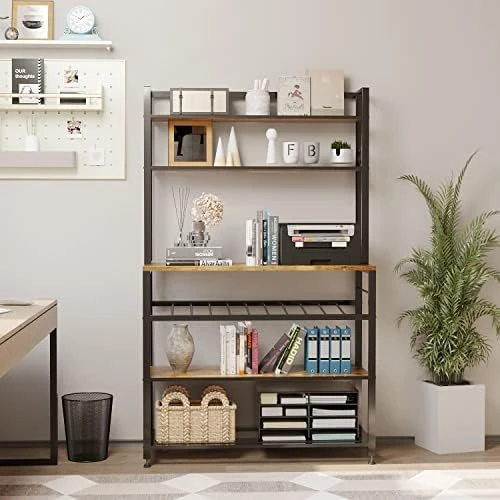 6 Tier Kitchen Bakers Rack With Wine Storage, Freestanding Kitchen Shelves With Hutch, Microwave Oven Stand, Coffee Bar Station With 4 Hooks, Wine Glass Holder, White Oak 35.5L X 13.8W X 64.7H 7 6 Tier Kitchen Bakers Rack With Wine Storage, Freestanding Kitchen Shelves With Hutch, Microwave Oven Stand, Coffee Bar Station With 4 Hooks, Wine Glass Holder, White Oak 35.5L X 13.8W X 64.7H - Image 7