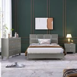 Champagne Silver 3 Pieces Bedroom Furniture Set Size, Dresser, Night Stand, Easy Assemble, Queen Bed+2 NightstandS 18 Champagne Silver 3 Pieces Bedroom Furniture Set Size, Dresser, Night Stand, Easy Assemble, Queen Bed+2 NightstandS -Safavieh Furniture 51UTZ BI1YL. AC 1